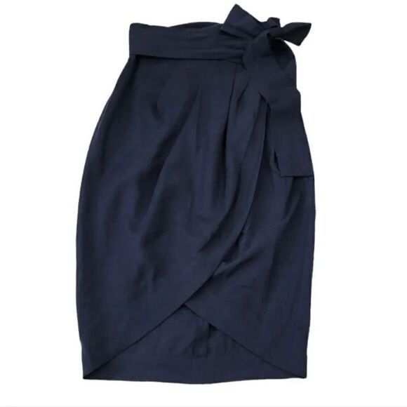 NEW Whit Silk and Linen Blend Tulip Wrap Midi Skirt in Navy Blue Size 4 - Picture 10 of 11